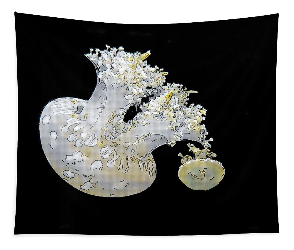 Asia Tapestry featuring the digital art Flying Jellyfish by Steve Taylor