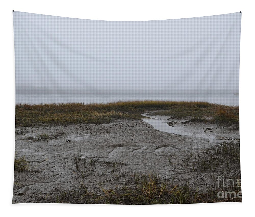 Fog Tapestry featuring the photograph Fog and Low Tide over the Wando River by Dale Powell