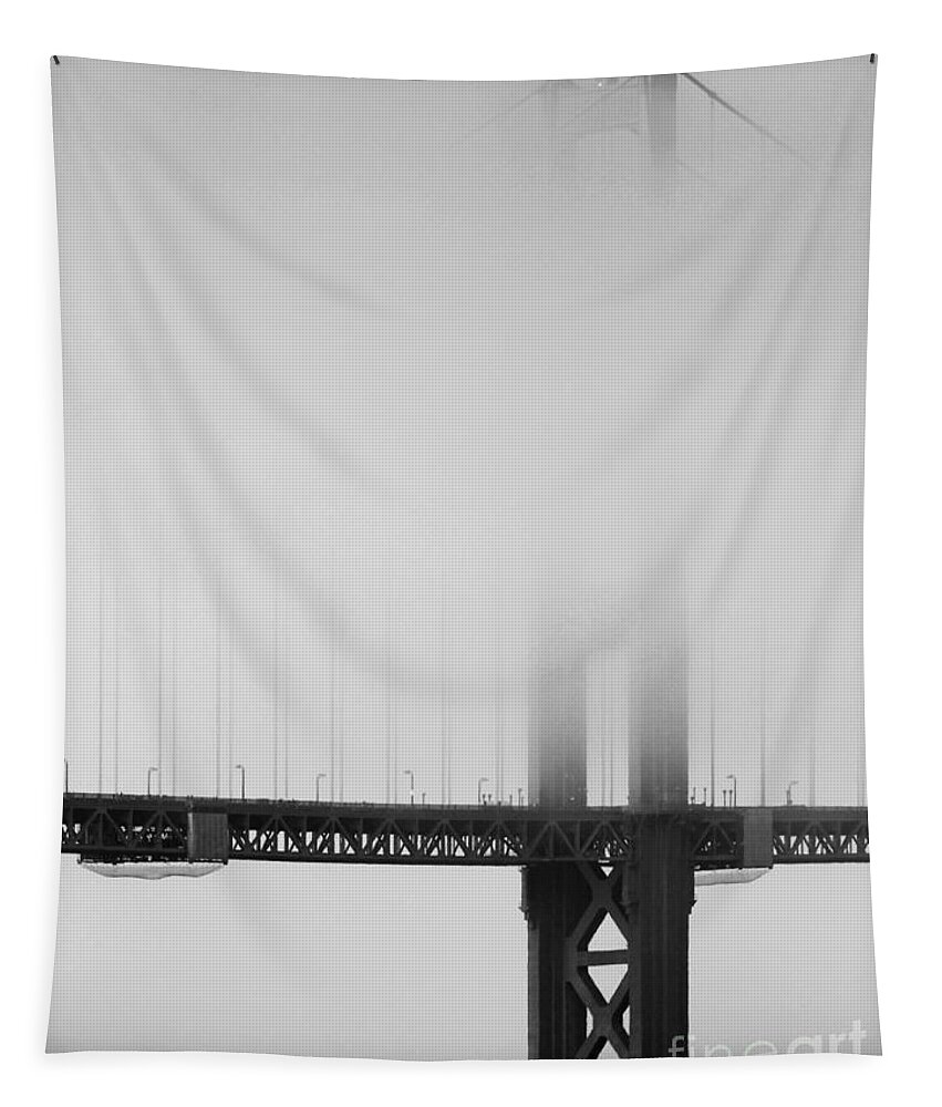 Black And White Tapestry featuring the photograph Fog at the Golden Gate Bridge 4 - Black and White by Wingsdomain Art and Photography
