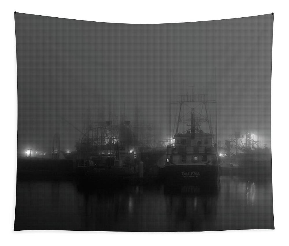 San Diego Tapestry featuring the photograph Foggy Harbor - Black and White by American Landscapes