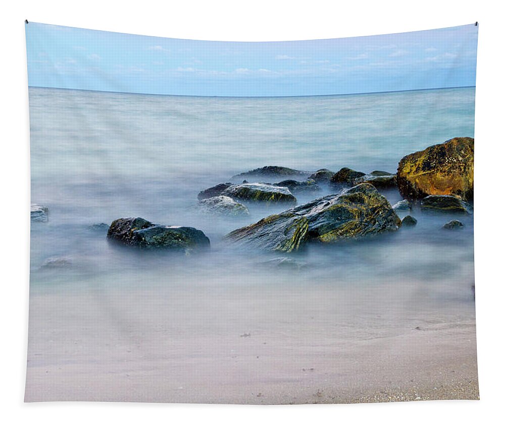 2015 Tapestry featuring the photograph Foggy Rocks by Wolfgang Stocker