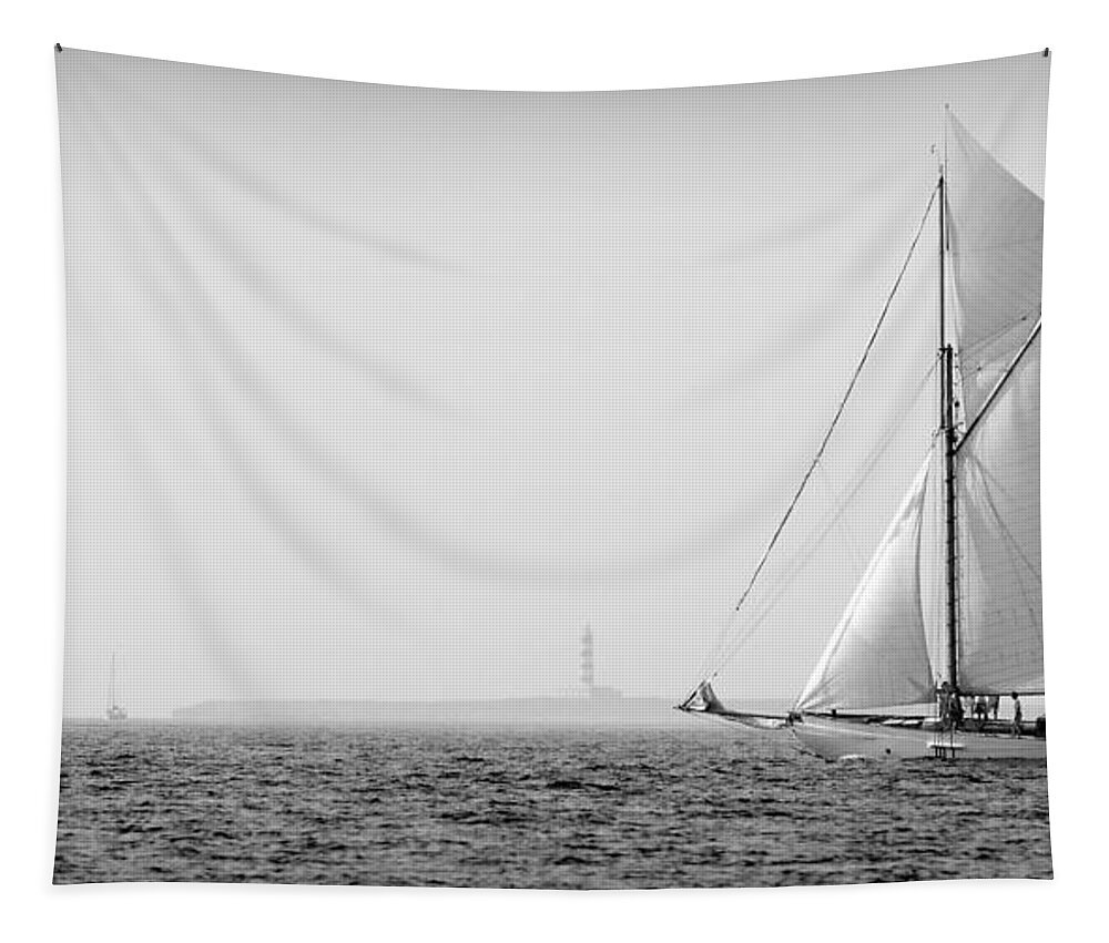 Black Tapestry featuring the photograph Foggy Shore In Lighthouse Island by Pedro Cardona Llambias