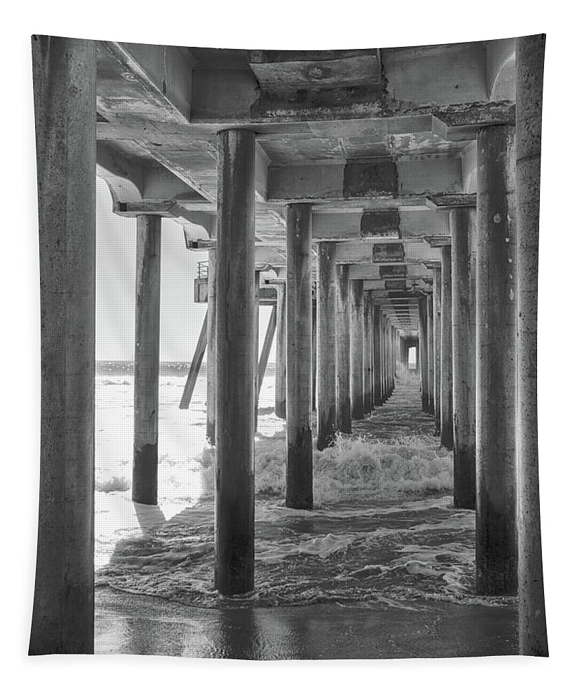 Huntington Beach Tapestry featuring the photograph Follow The Lines Under Huntington Beach Pier by Ana V Ramirez