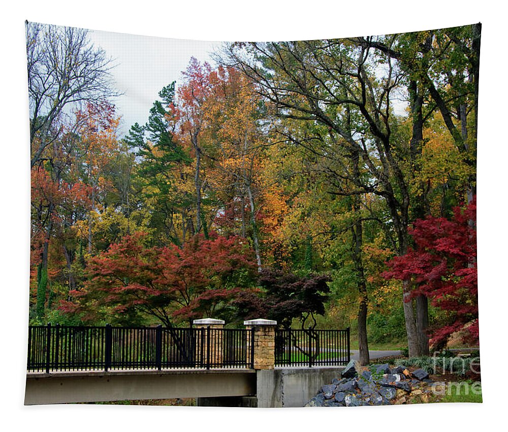 Freedom Park Bridge Tapestry featuring the photograph Foot Bridge in the Fall by Jill Lang