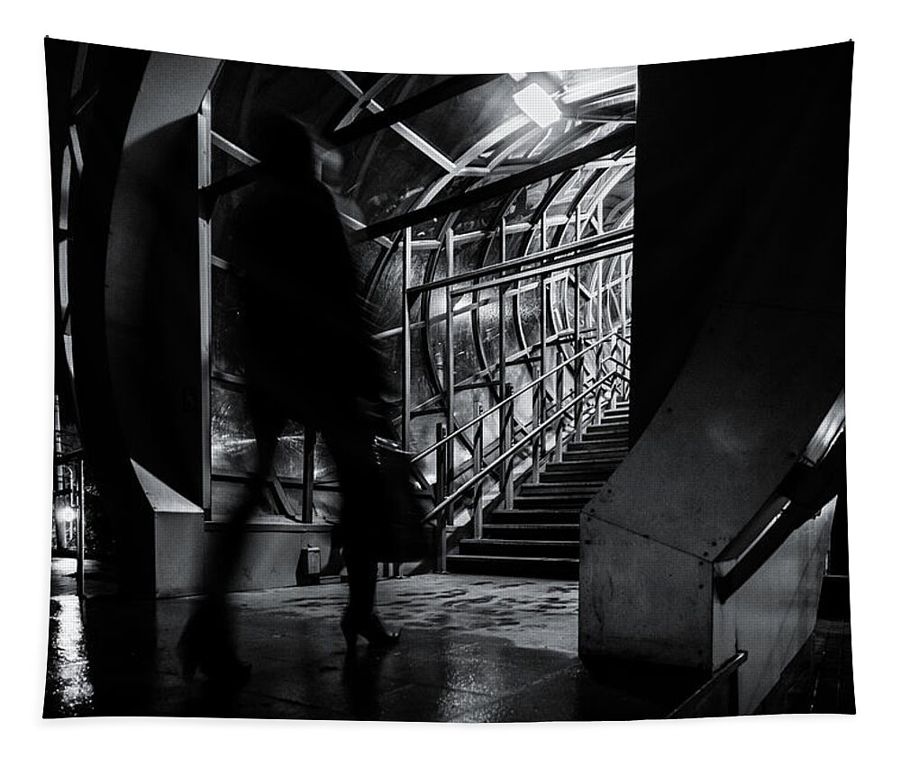 Street Photography Tapestry featuring the photograph Footbridge Blur by John Williams