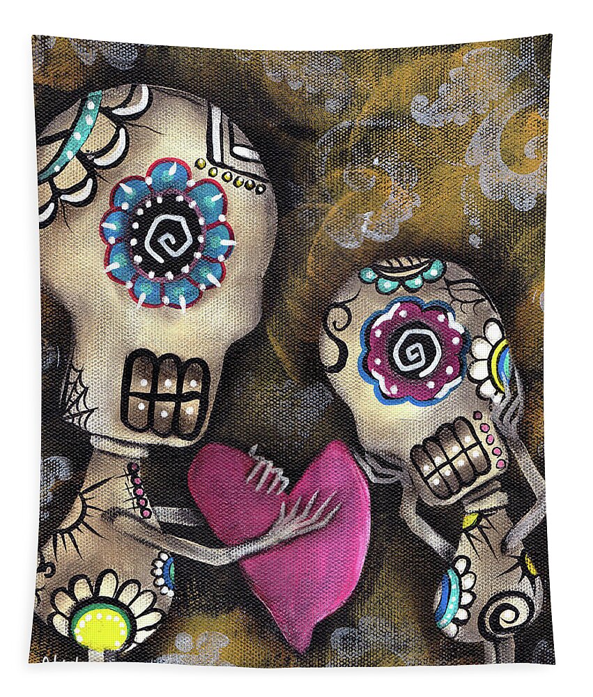 Day Of The Dead Tapestry featuring the painting For You by Abril Andrade