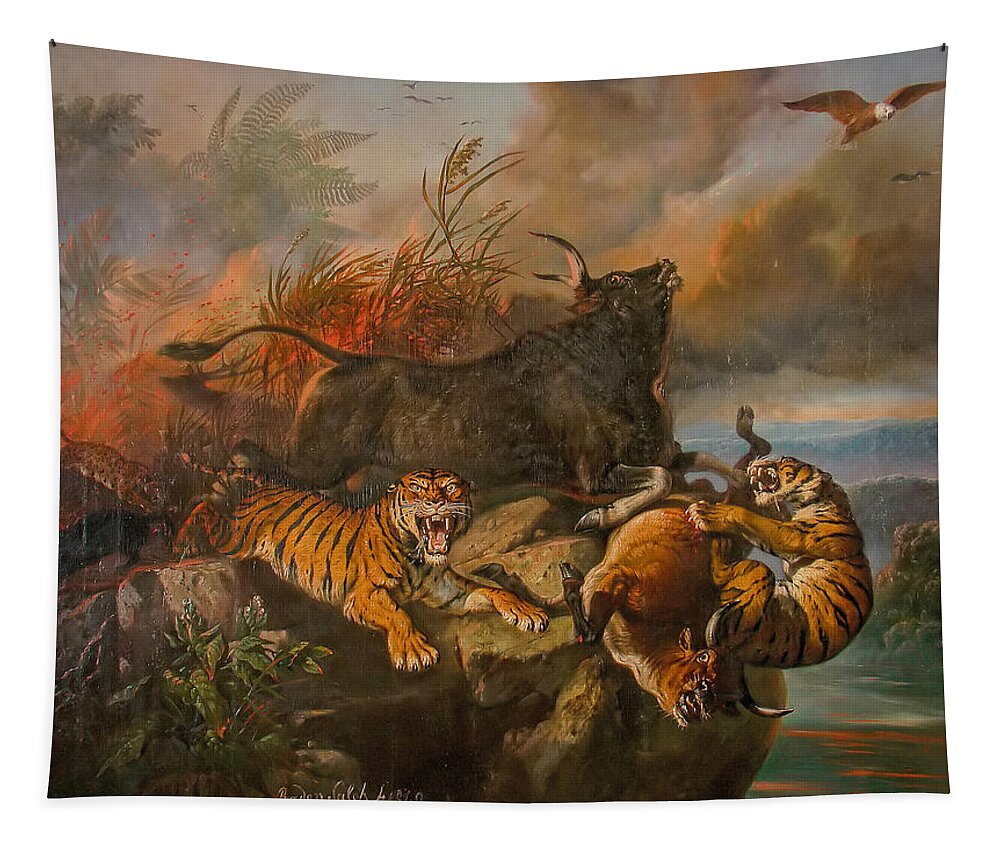 Raden Saleh Tapestry featuring the painting Forest fire by Raden Saleh