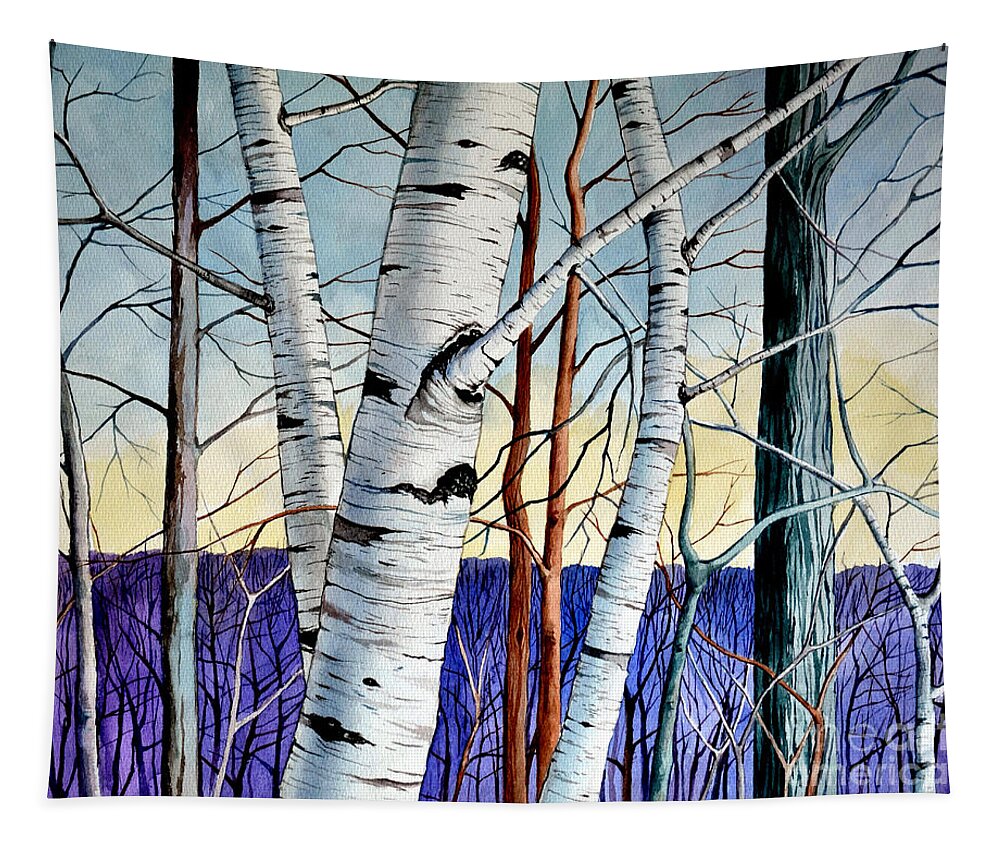 Birch Tapestry featuring the painting Forest of trees by Christopher Shellhammer