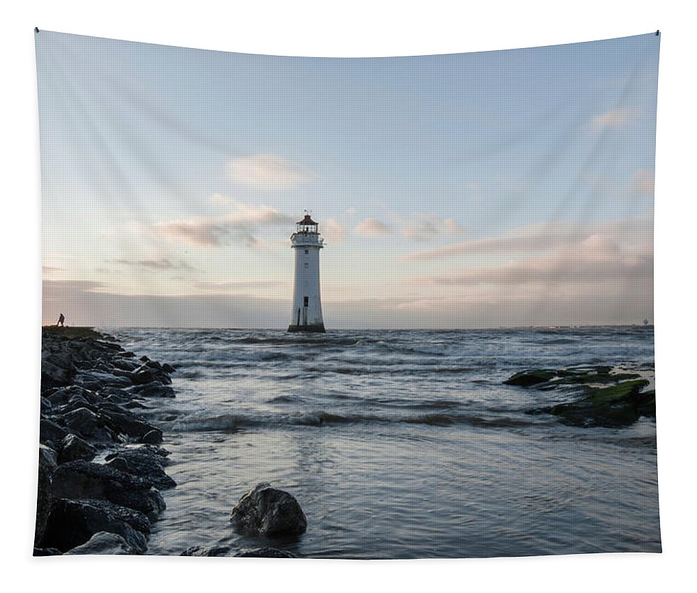 Beach Tapestry featuring the photograph Fort Perch Lighthouse in the Tide by Spikey Mouse Photography