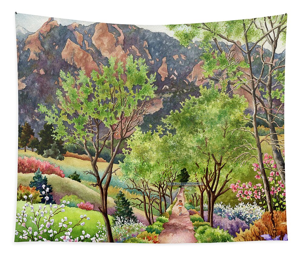 Bolder Boulder Poster Tapestry featuring the painting Forty Years Running by Anne Gifford