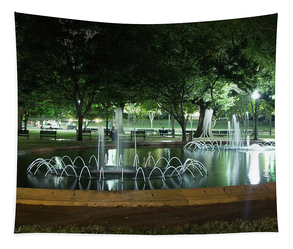 Park Tapestry featuring the photograph Fountain at Night by Ed Clark
