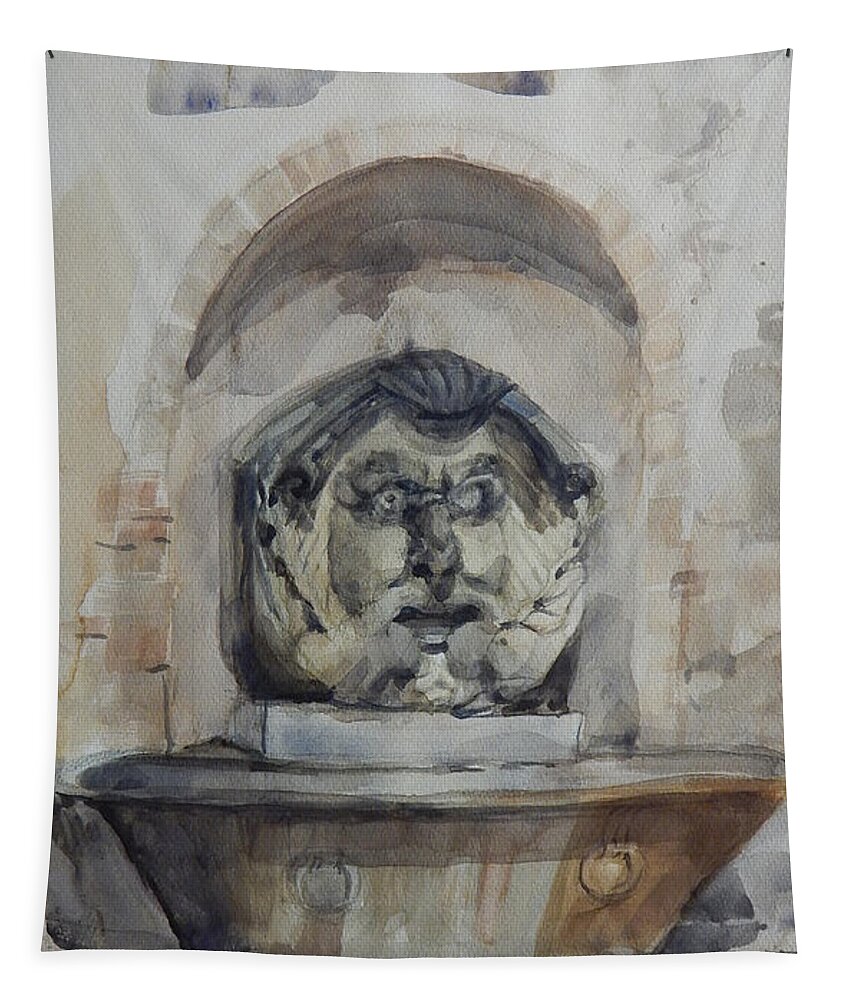 Greta Corens Watercolors Tapestry featuring the painting Fountain in Rome by Greta Corens