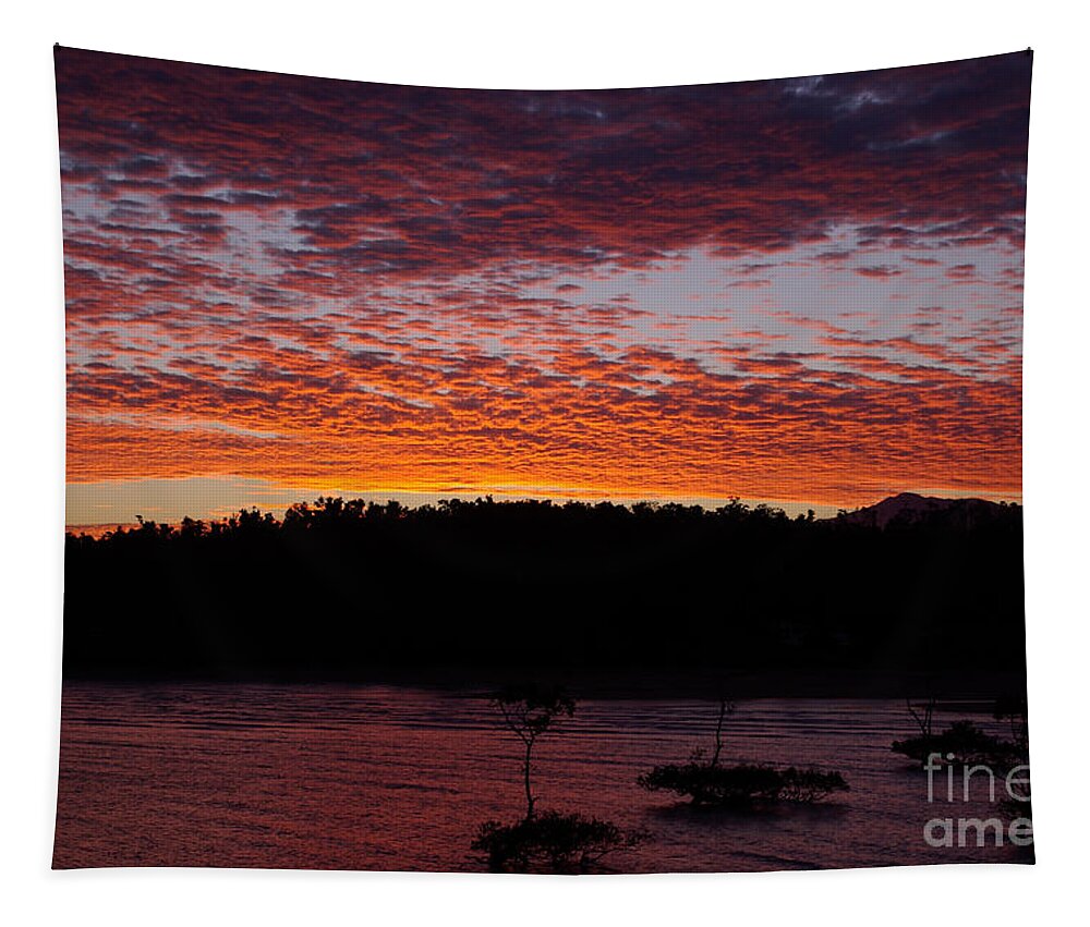 Landscape Tapestry featuring the photograph Four Elements Sunset Sequence 2 Coconuts Qld by Kerryn Madsen - Pietsch