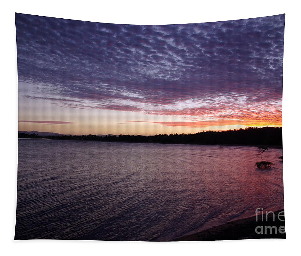 Landscape Tapestry featuring the photograph Four Elements Sunset Sequence 4 Coconuts Qld by Kerryn Madsen- Pietsch