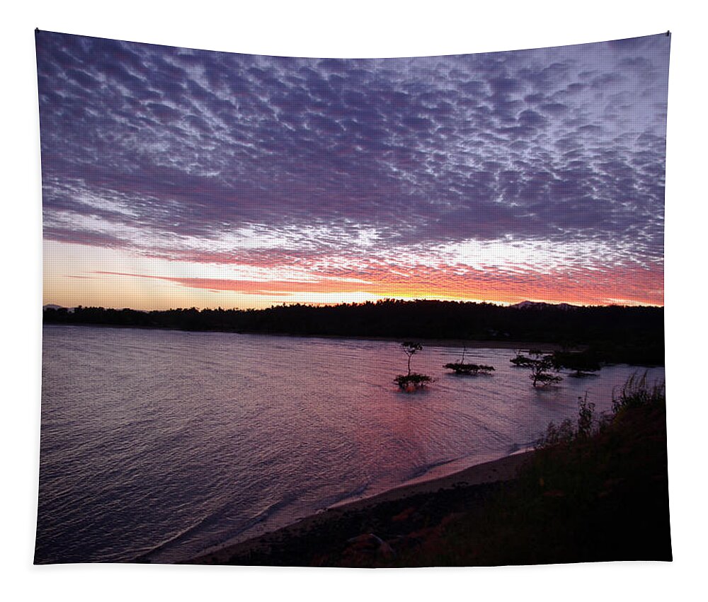 Landscape Tapestry featuring the photograph Four Elements Sunset Sequence 6 Coconuts Qld by Kerryn Madsen-Pietsch