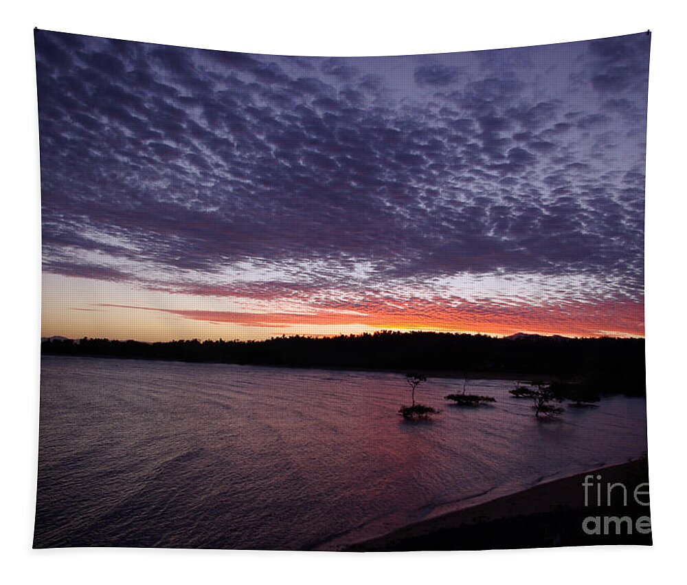 Landscape Tapestry featuring the photograph Four Elements Sunset Sequence 7 Coconuts Qld by Kerryn Madsen - Pietsch