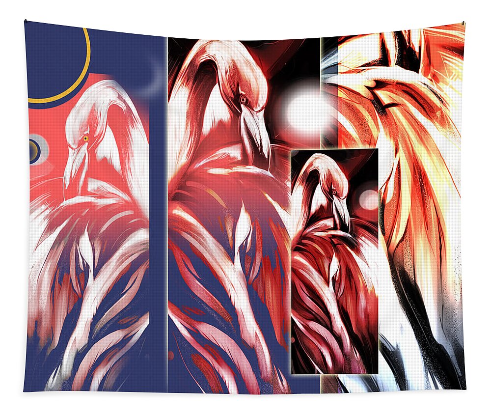 Flamingos Tapestry featuring the painting Four Flamingos by John Gholson