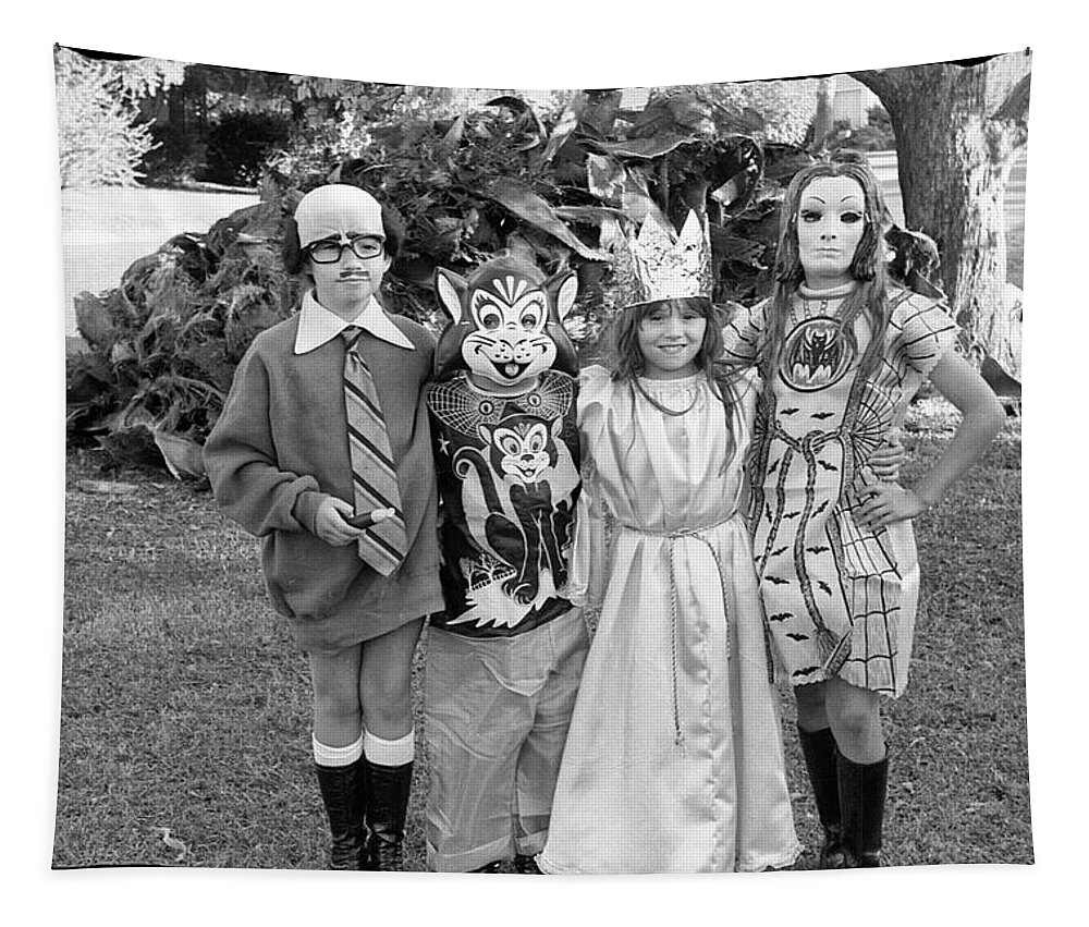 Halloween Tapestry featuring the photograph Four Girls in Halloween Costumes, 1971, Part One by Jeremy Butler