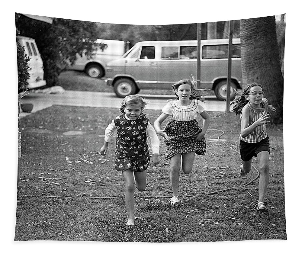 Racing Tapestry featuring the photograph Four Girls Racing, 1972 by Jeremy Butler
