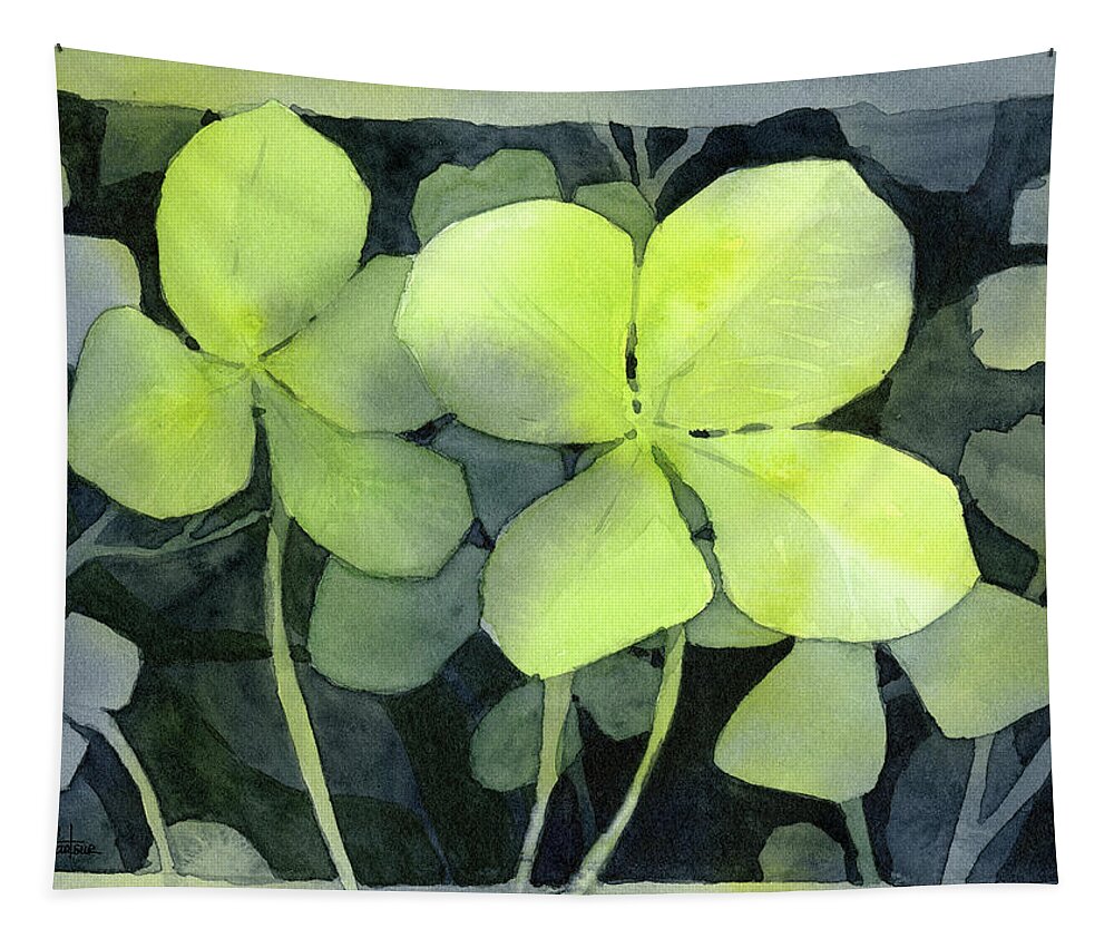 Clover Tapestry featuring the painting Four Leaf Clover Watercolor by Olga Shvartsur