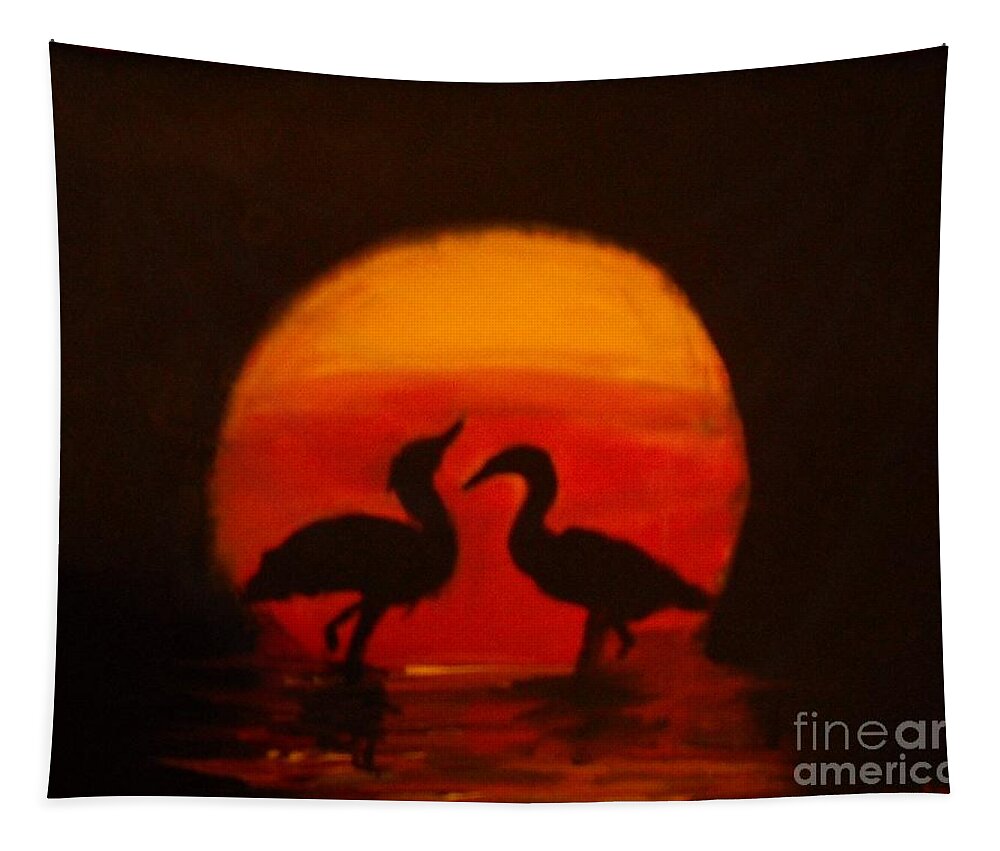 Birds Tapestry featuring the painting Fowl Love Silhouette by Leslie Revels