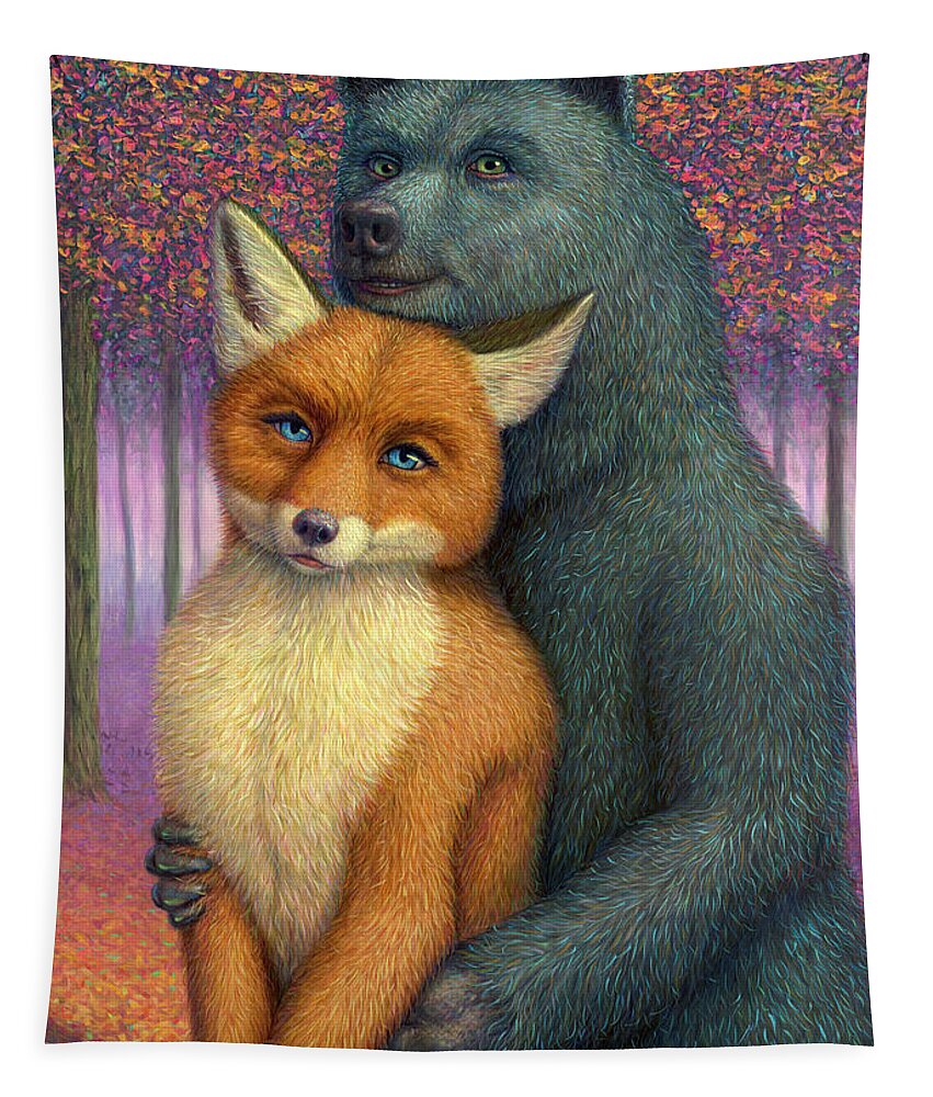 Couple Tapestry featuring the painting Fox and Bear Couple by James W Johnson