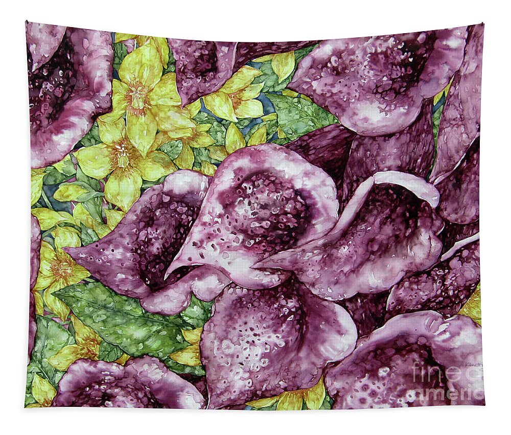 Watercolour Tapestry featuring the painting Foxgloves by Kim Tran