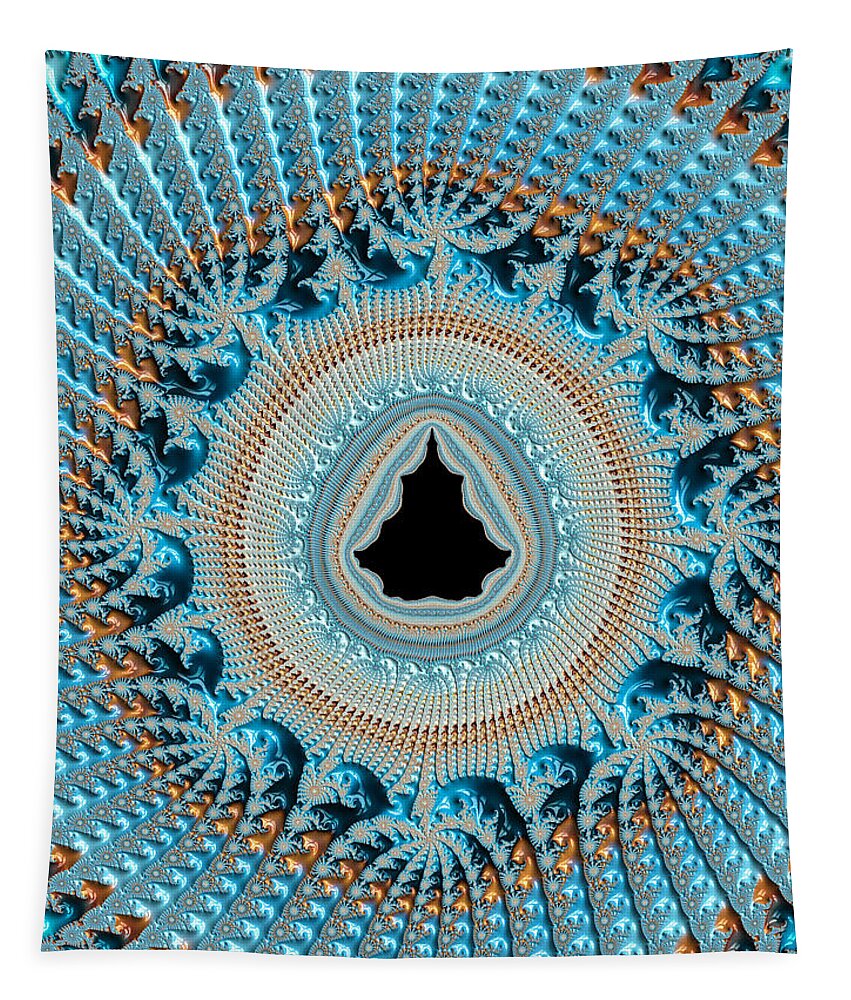 Pattern Tapestry featuring the digital art Fractal Art Crochet style blue and gold by Matthias Hauser