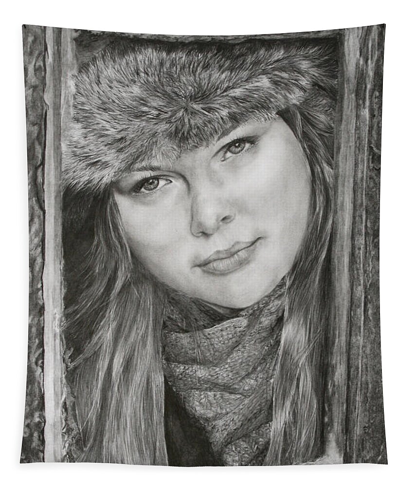 Graphite Tapestry featuring the drawing Framed - after Maureen Killaby by Mary Beglau Wykes