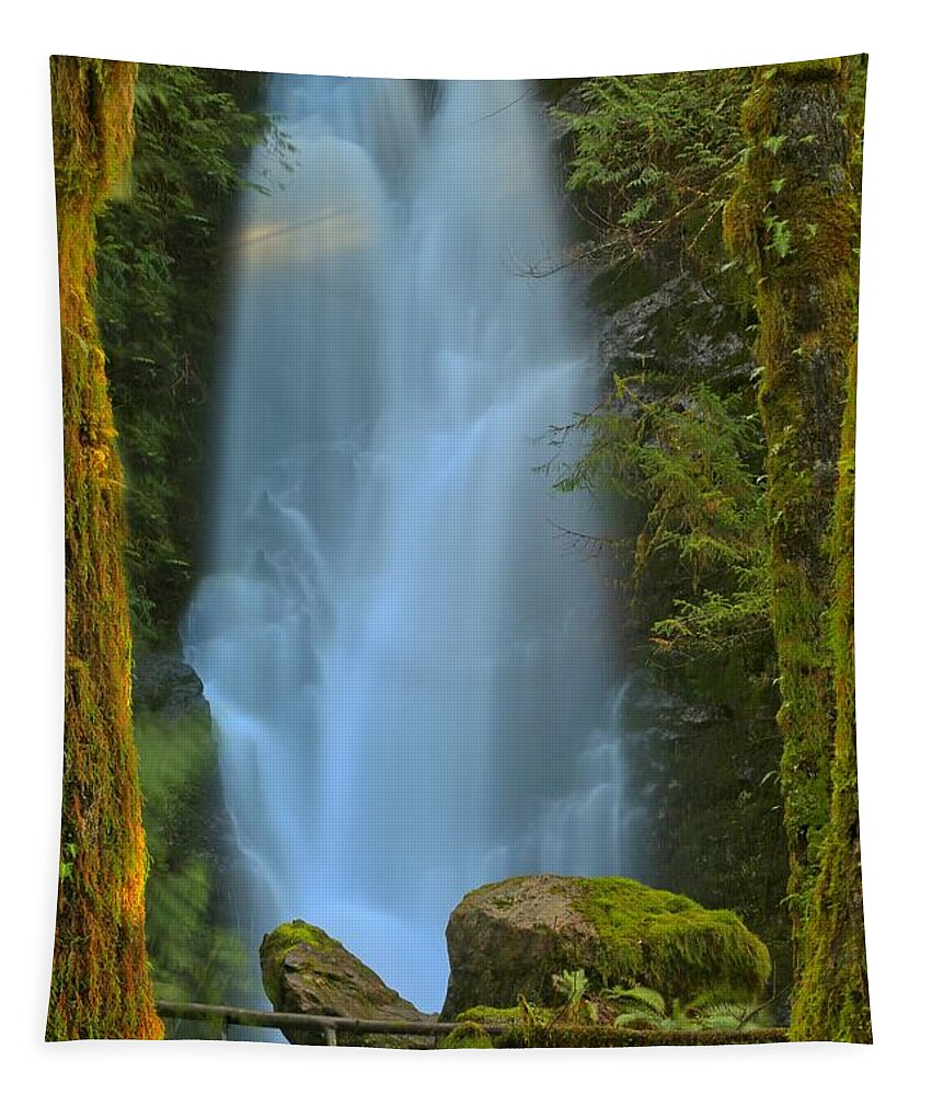 Merriman Falls Tapestry featuring the photograph Framed In The Forest by Adam Jewell