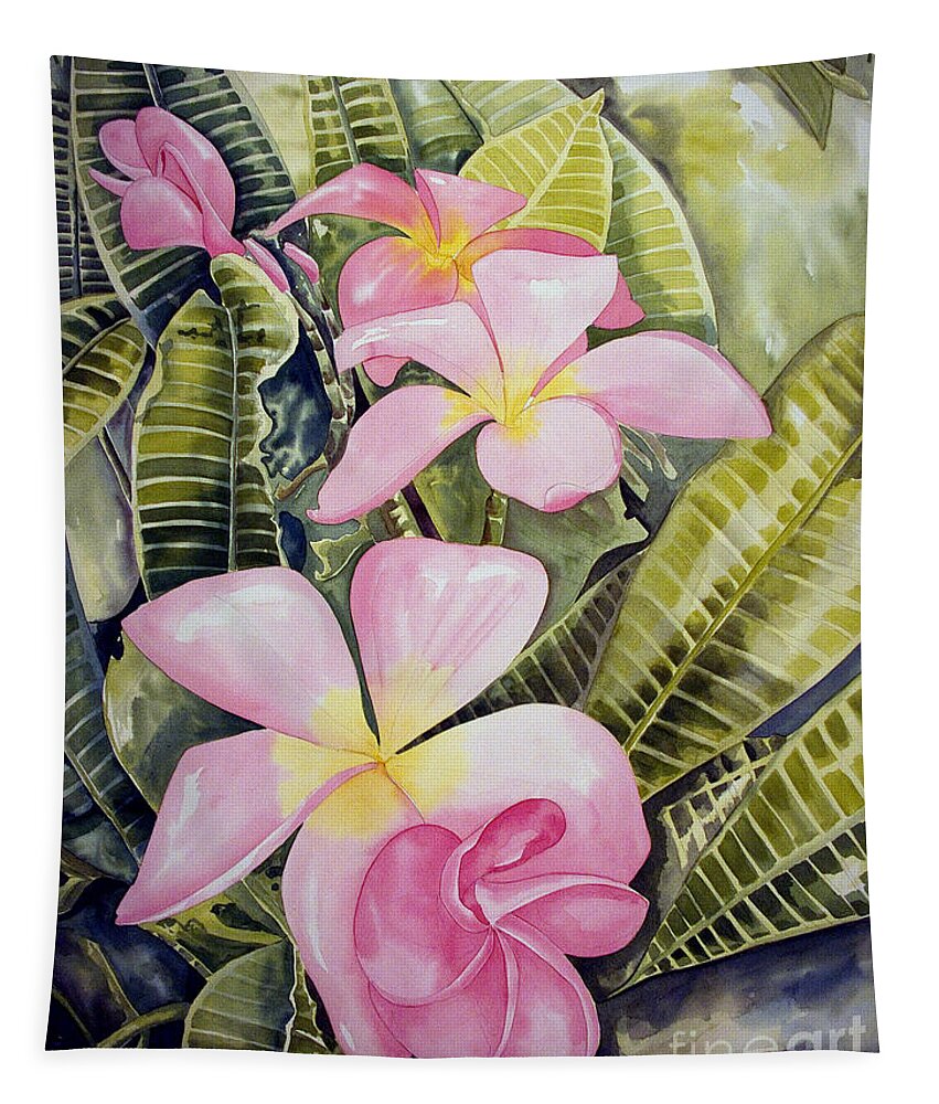 Floral Tapestry featuring the painting Frangipani by Kandyce Waltensperger