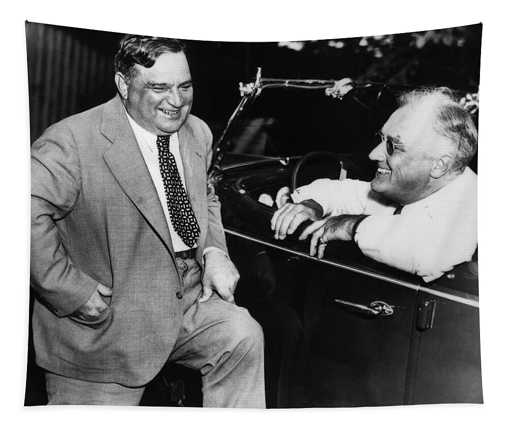 President Roosevelt Tapestry featuring the photograph Franklin Roosevelt and Fiorello LaGuardia in Hyde Park - 1938 by War Is Hell Store