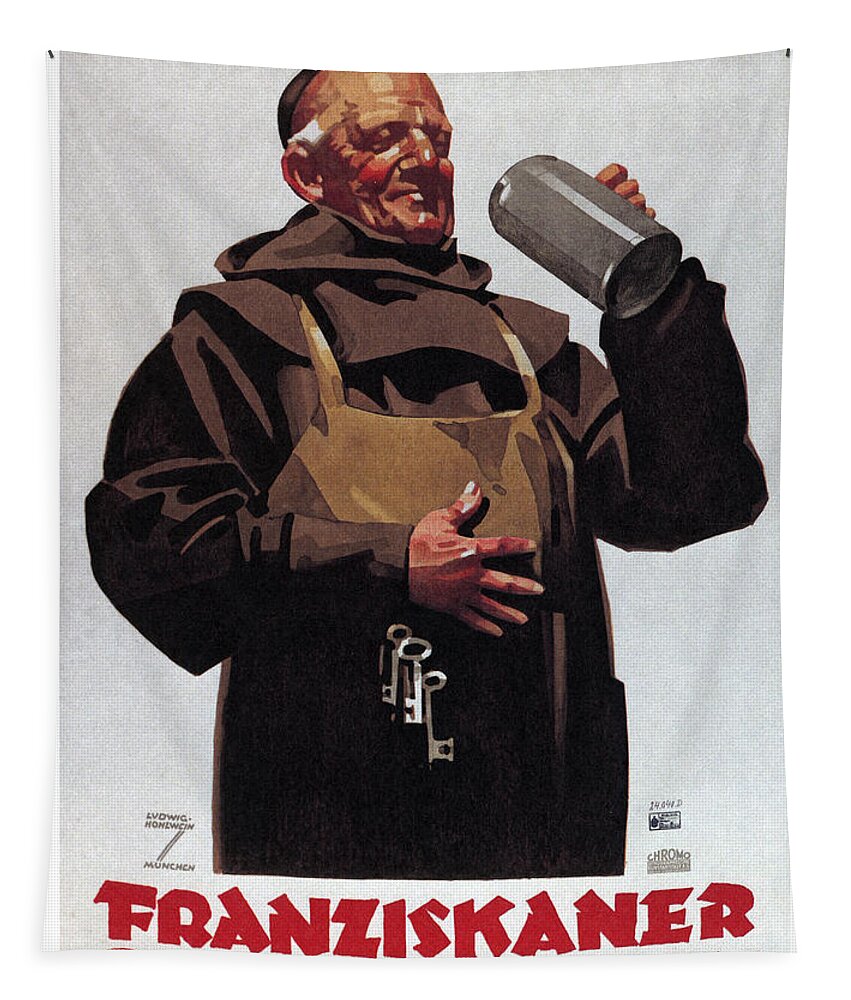 Vintage Tapestry featuring the mixed media Franziskaner Brau - Munchen, Germany - Vintage Beer Advertising Poster by Studio Grafiikka