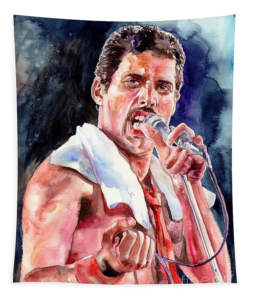 Freddie Tapestry featuring the painting Freddie Mercury Singing by Suzann Sines