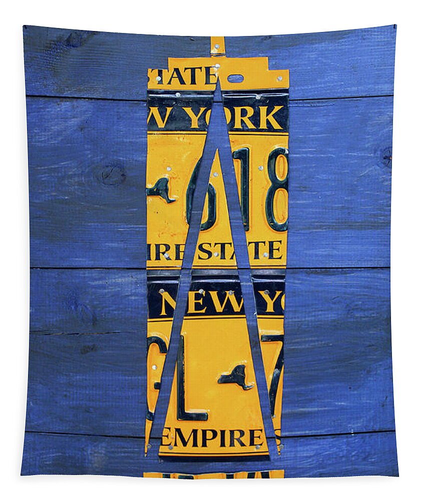 Freedom Tower Tapestry featuring the mixed media Freedom Tower World Trade Center New York City Skyscraper License Plate Art by Design Turnpike