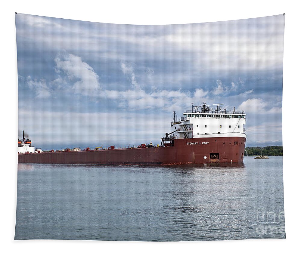 Ship Tapestry featuring the photograph Freighter Stewart J. Cort -3127 by Norris Seward