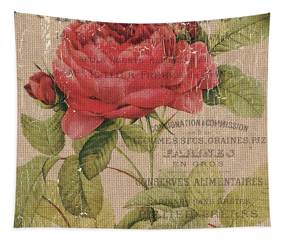 Floral Tapestry featuring the painting French Burlap Floral 1 by Debbie DeWitt