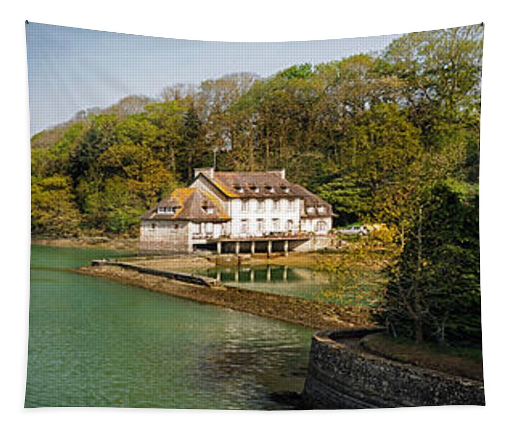 House Tapestry featuring the photograph French River House Panorama by Dave Mills