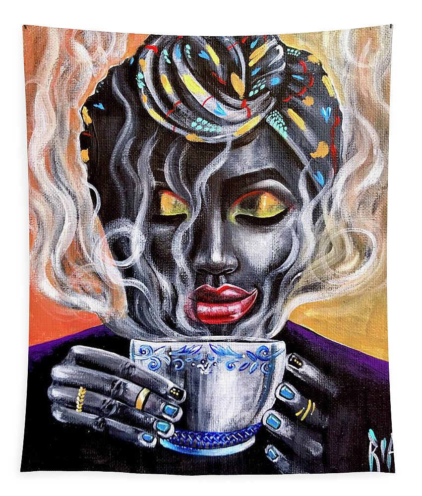 Coffee Tapestry featuring the painting Fresh Brewed by Artist RiA