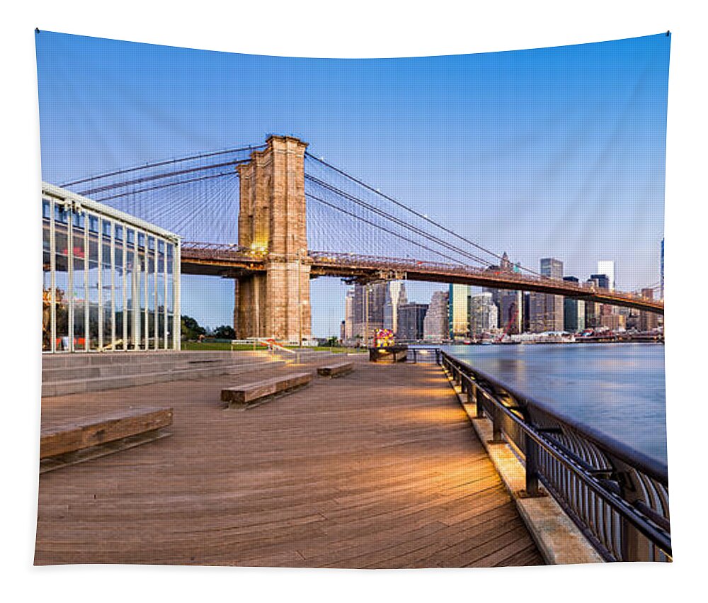 America Tapestry featuring the photograph Fresh Brooklyn Bridge Park summer morning by Mihai Andritoiu