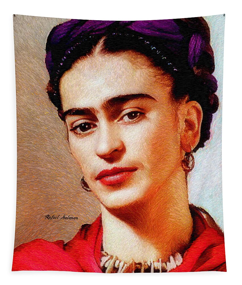 Rafael Salazar Tapestry featuring the painting Frida in Red by Rafael Salazar