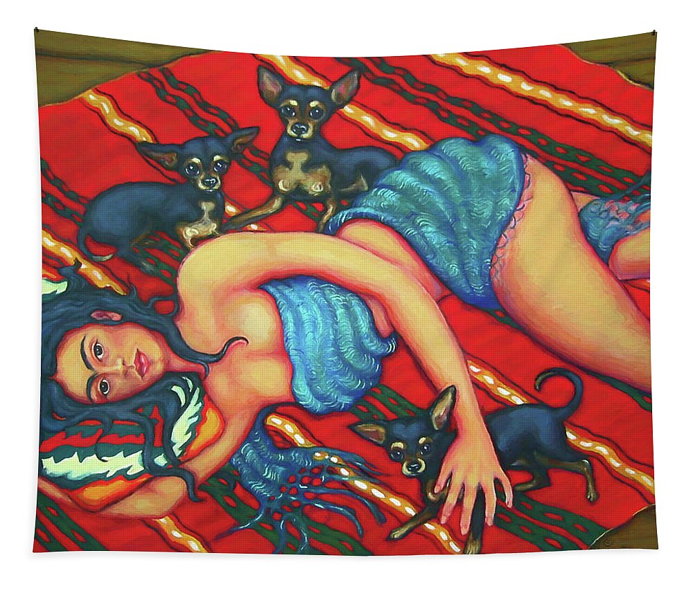 Frida Kahlo Tapestry featuring the painting Frida Kahlo - Dreaming of Diego by Rebecca Korpita
