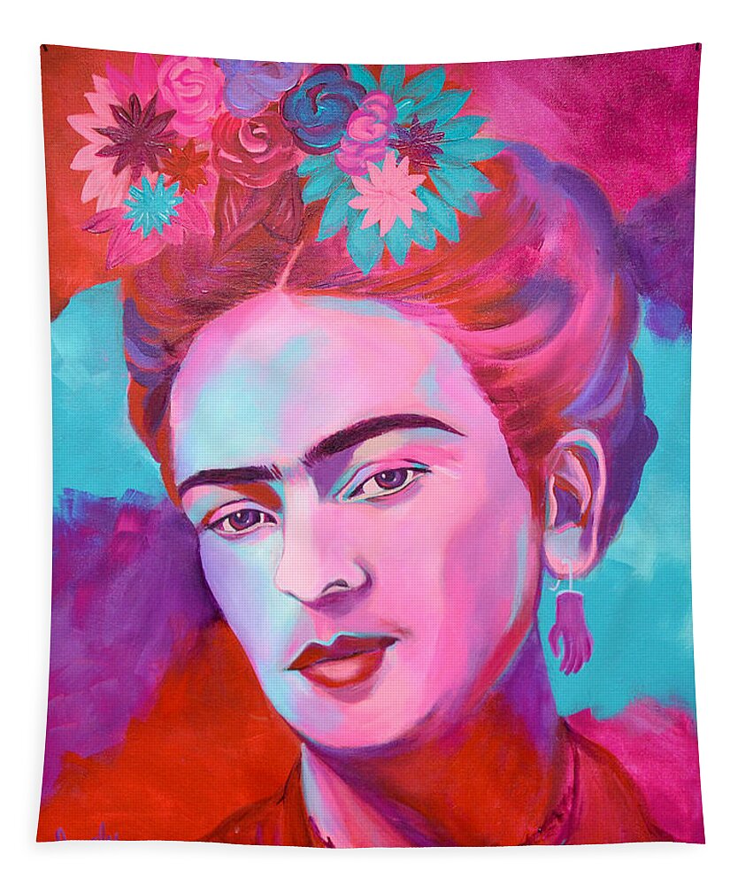 Frida Kahlo Tapestry featuring the painting Frida Kahlo by Luzdy Rivera