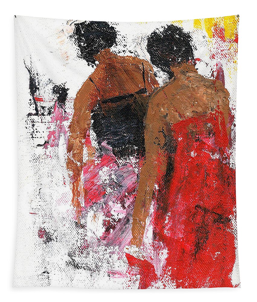 Two Women Tapestry featuring the painting Friends by Asha Sudhaker Shenoy