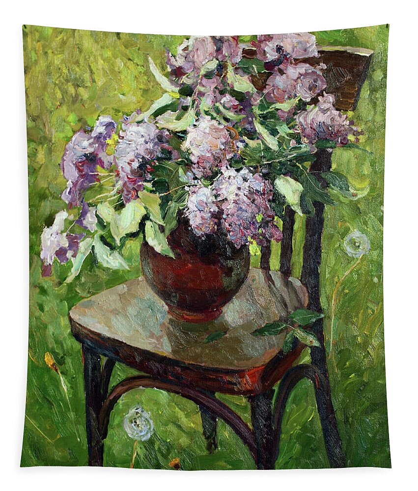 Lilac Tapestry featuring the painting Friends by Juliya Zhukova