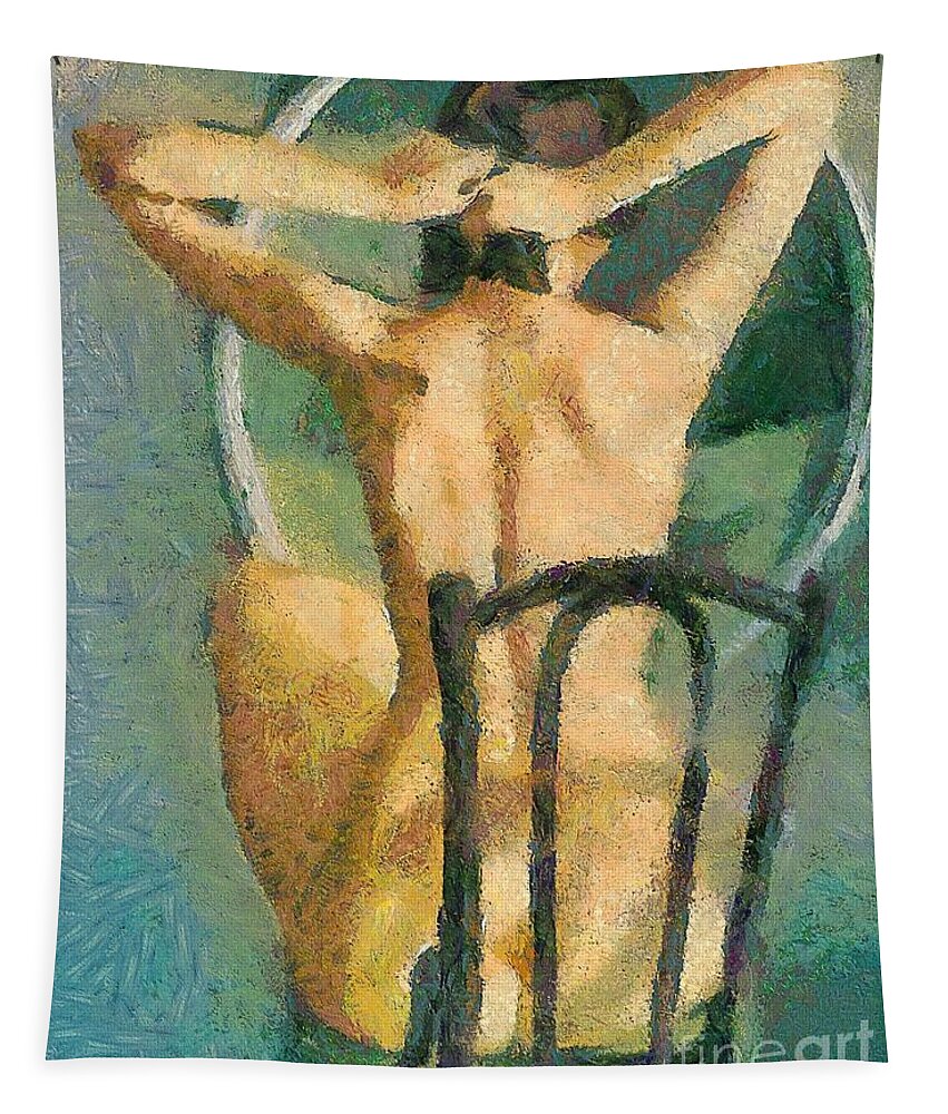 Female Nude Tapestry featuring the painting Front of the miror by Dragica Micki Fortuna
