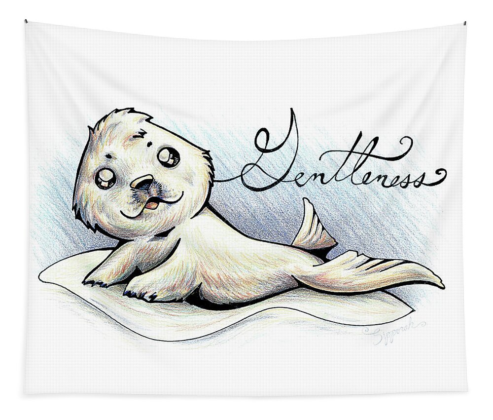 Nature Tapestry featuring the drawing Inspirational Animal SEAL by Sipporah Art and Illustration