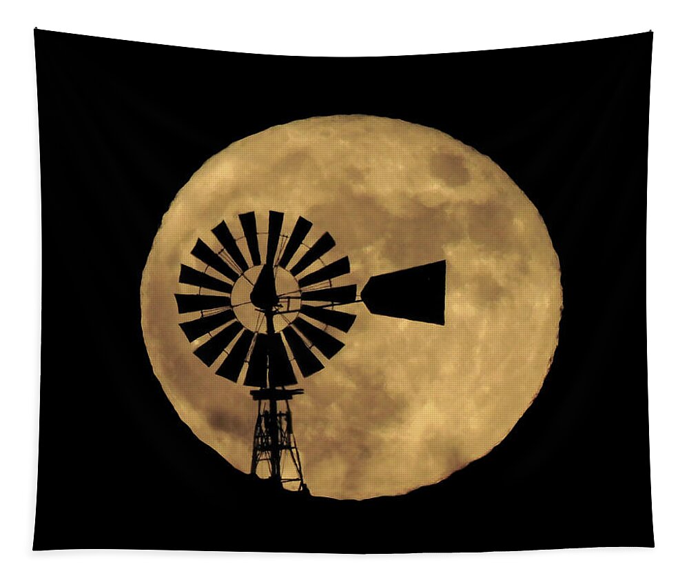 Moon Tapestry featuring the photograph Full Moon Behind Windmill by Dawn Key