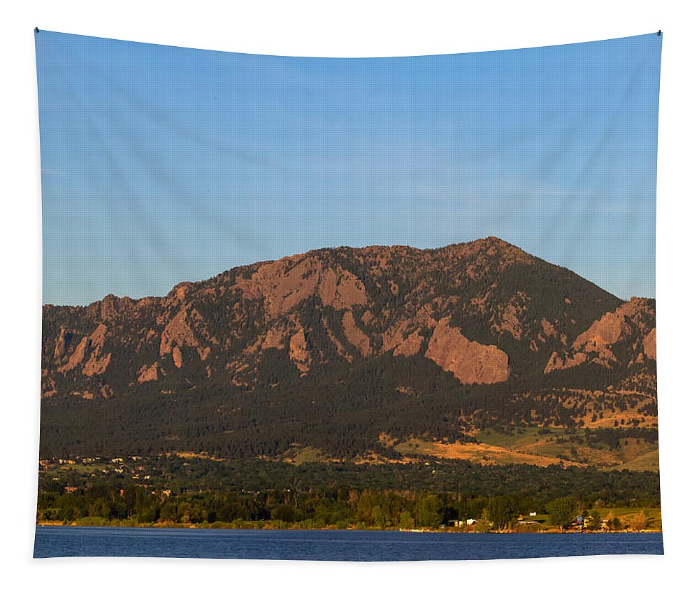 Colorado Tapestry featuring the photograph Full Moon Boulder Colorado Front Range Panorama PT1 by James BO Insogna