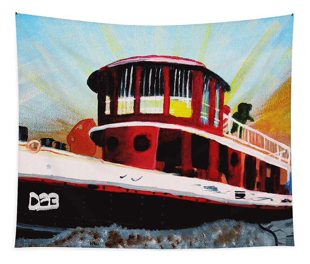 Pier 4 Tapestry featuring the painting Fun at pier 4 by David Bigelow